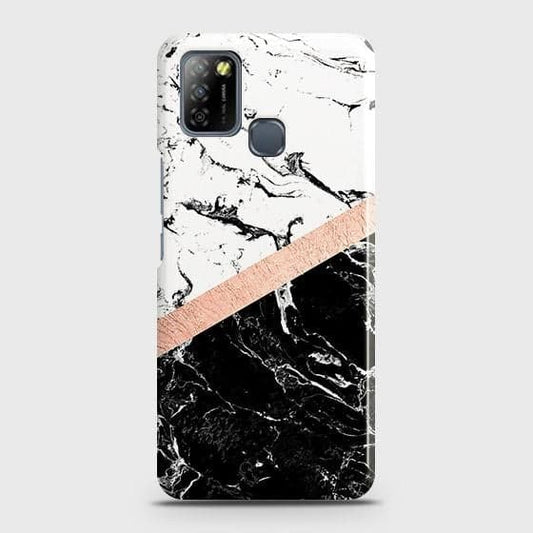 Infinix Smart 5 Cover - Black & White Marble With Chic RoseGold Strip Case with Life Time Colors Guarantee