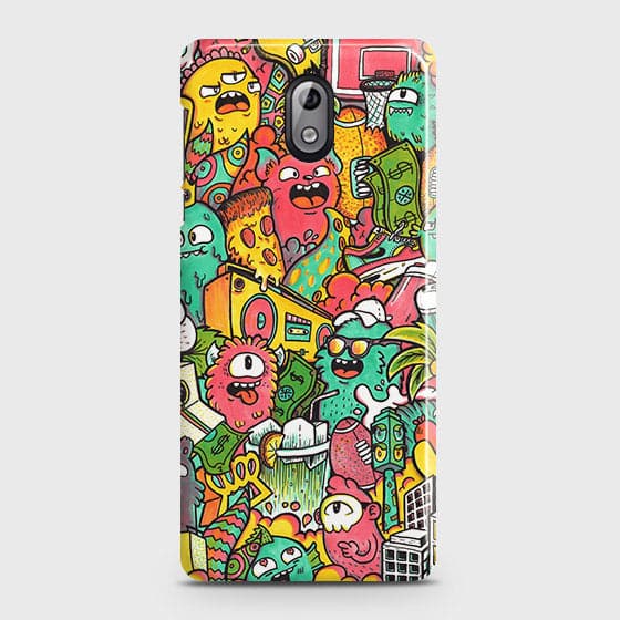 Nokia 3.1 Cover - Matte Finish - Candy Colors Trendy Sticker Collage Printed Hard Case with Life Time Colors Guarantee