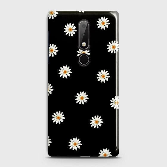 Nokia 6.1 Plus Cover - Matte Finish - White Bloom Flowers with Black Background Printed Hard Case with Life Time Colors Guarantee