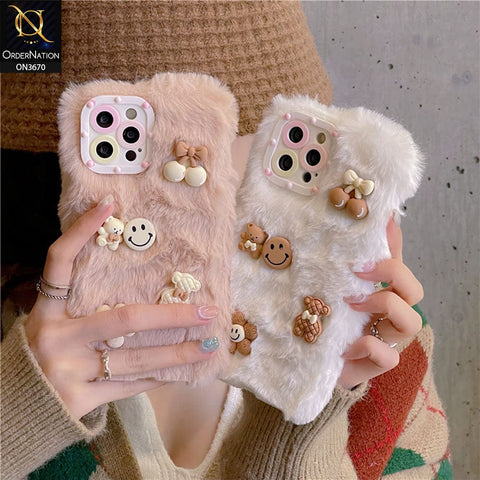 iPhone 14 Pro Cover - White - New Trendy Plush Warm Fluffy Soft Borders Case with Camera Protection