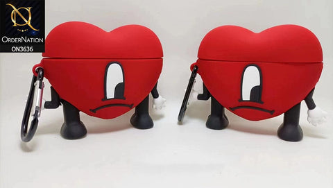 Apple Airpods 1 / 2 Cover - Red - 3D Heart Shape Soft Silicone Airpod Case