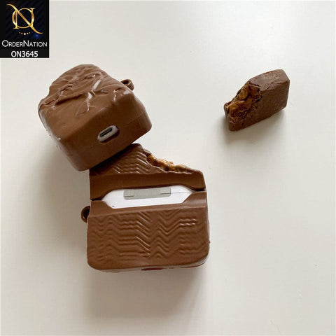 Apple Airpods 1 / 2 Cover - Brown - Trending 3D Chocolate Bar Soft Silicone Airpods Case with Holder