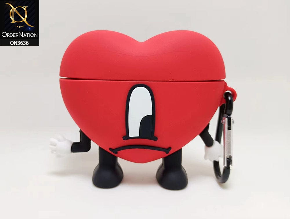 Apple Airpods 1 / 2 Cover - Red - 3D Heart Shape Soft Silicone Airpod Case