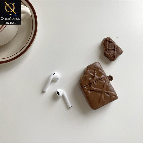 Apple Airpods 1 / 2 Cover - Brown - Trending 3D Chocolate Bar Soft Silicone Airpods Case with Holder