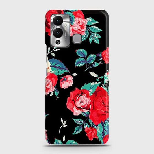 Infinix Hot 12 Play Cover - Luxury Vintage Red Flowers Printed Hard Case with Life Time Colors Guarantee