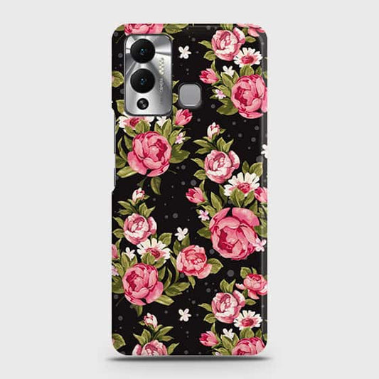 Infinix Hot 12 Play Cover - Trendy Pink Rose Vintage Flowers Printed Hard Case with Life Time Colors Guarantee