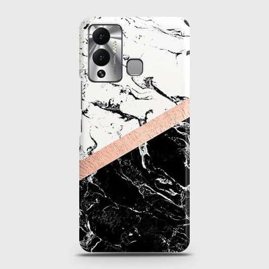 Infinix Hot 12 Play Cover - Black & White Marble With Chic RoseGold Strip Case with Life Time Colors Guarantee