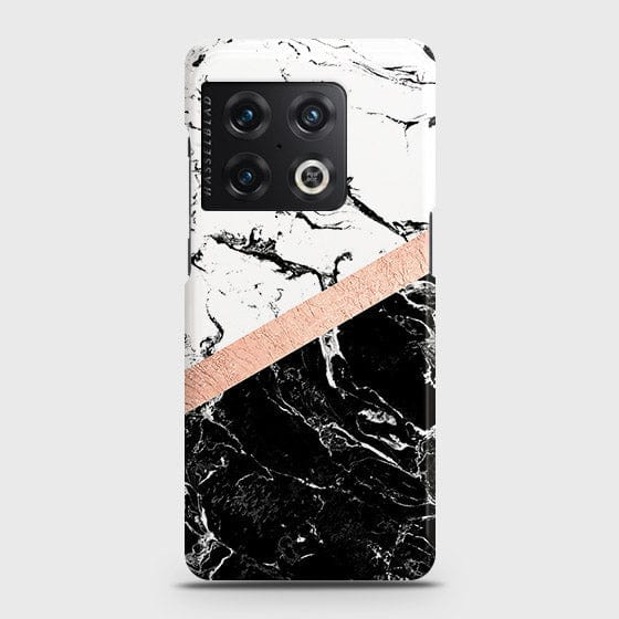 OnePlus 10 Pro Cover - Black & White Marble With Chic RoseGold Strip Case with Life Time Colors Guarantee