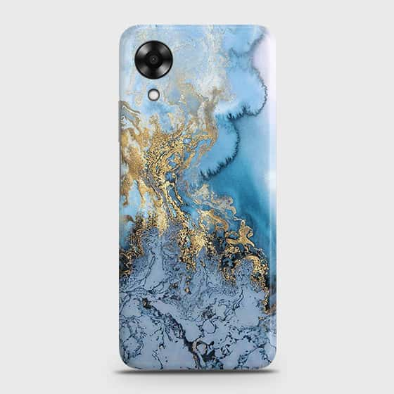 Oppo A17k Cover - Trendy Golden & Blue Ocean Marble Printed Hard Case with Life Time Colors Guarantee