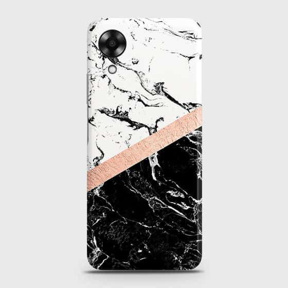 Oppo A17k Cover - Black & White Marble With Chic RoseGold Strip Case with Life Time Colors Guarantee