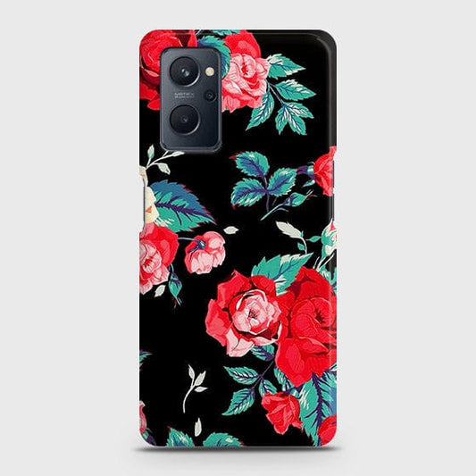 Realme 9i Cover - Luxury Vintage Red Flowers Printed Hard Case with Life Time Colors Guarantee