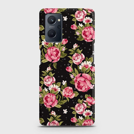 Realme 9i Cover - Trendy Pink Rose Vintage Flowers Printed Hard Case with Life Time Colors Guarantee