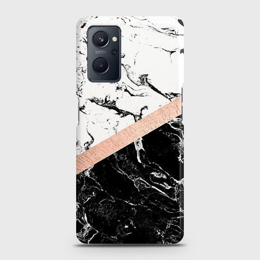 Realme 9i Cover - Black & White Marble With Chic RoseGold Strip Case with Life Time Colors Guarantee