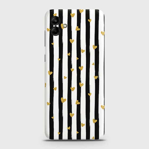 Samsung Galaxy A04 Cover - Trendy Black & White Lining With Golden Hearts Printed Hard Case with Life Time Colors Guarantee