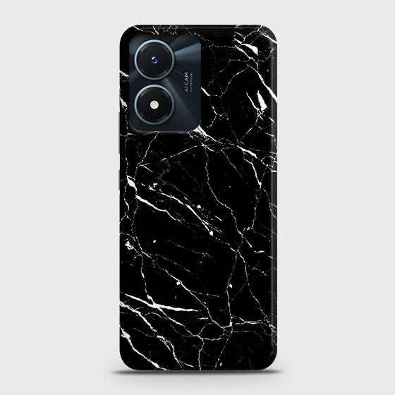 Vivo Y02s Cover - Trendy Black Marble Printed Hard Case with Life Time Colors Guarantee