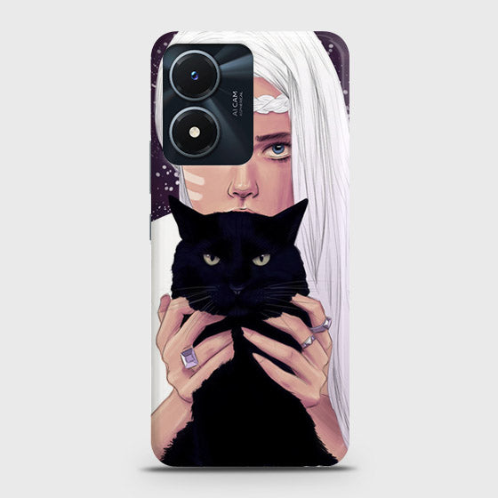 Vivo Y02s Cover - Trendy Wild Black Cat Printed Hard Case with Life Time Colors Guarantee