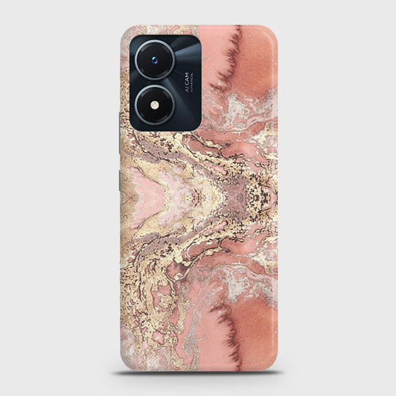 Vivo Y02s Cover - Trendy Chic Rose Gold Marble Printed Hard Case with Life Time Colors Guarantee