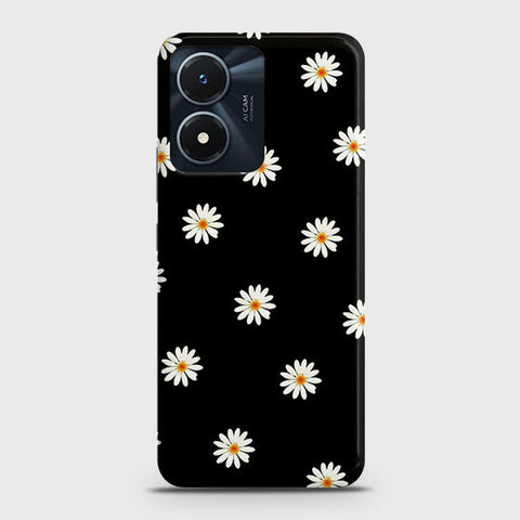 Vivo Y02s Cover - White Bloom Flowers with Black Background Printed Hard Case with Life Time Colors Guarantee