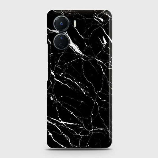 Vivo Y16 Cover - Trendy Black Marble Printed Hard Case with Life Time Colors Guarantee