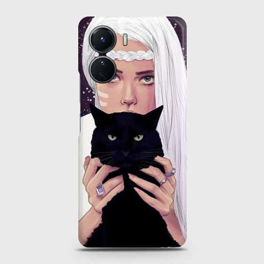 Vivo Y16 Cover - Trendy Wild Black Cat Printed Hard Case with Life Time Colors Guarantee