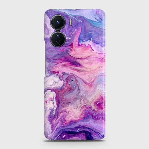 Vivo Y16 Cover - Chic Blue Liquid Marble Printed Hard Case with Life Time Colors Guarantee