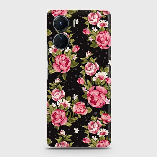 Vivo Y16 Cover - Trendy Pink Rose Vintage Flowers Printed Hard Case with Life Time Colors Guarantee