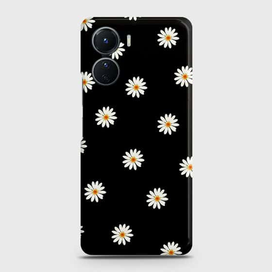 Vivo Y16 Cover - White Bloom Flowers with Black Background Printed Hard Case with Life Time Colors Guarantee