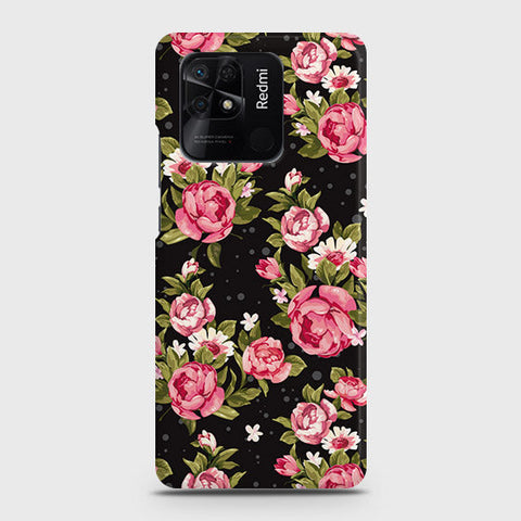 Xiaomi Redmi 10C Cover - Trendy Pink Rose Vintage Flowers Printed Hard Case with Life Time Colors Guarantee