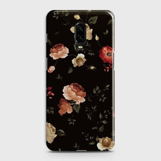 OnePlus 6T Cover - Matte Finish - Dark Rose Vintage Flowers Printed Hard Case with Life Time Colors Guarantee