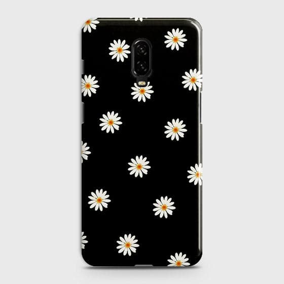 OnePlus 6T Cover - Matte Finish - White Bloom Flowers with Black Background Printed Hard Case with Life Time Colors Guarante