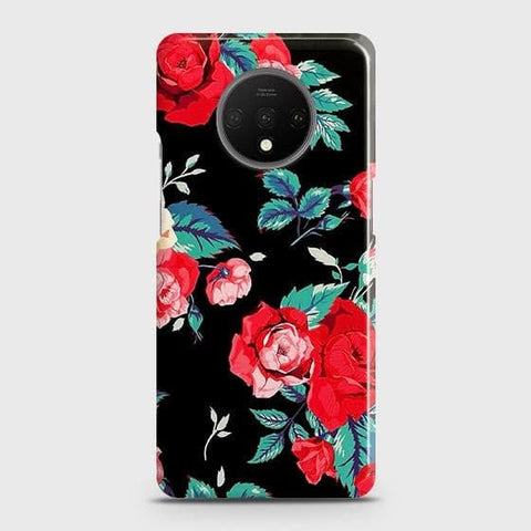 OnePlus 7T Cover - Luxury Vintage Red Flowers Printed Hard Case with Life Time Colors Guarantee b50