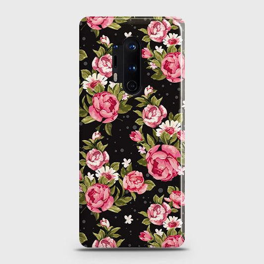 OnePlus 8 Pro Cover - Trendy Pink Rose Vintage Flowers Printed Hard Case with Life Time Colors Guarantee