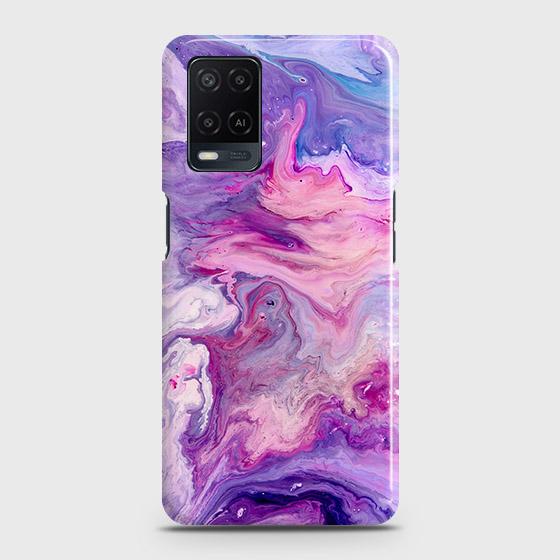 Oppo A54 Cover - Chic Blue Liquid Marble Printed Hard Case with Life Time Colors Guarantee