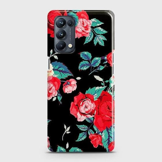 Oppo Reno 5 4G Cover - Luxury Vintage Red Flowers Printed Hard Case with Life Time Colors Guarantee