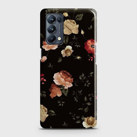 Oppo Reno 5 4G Cover - Matte Finish - Dark Rose Vintage Flowers Printed Hard Case with Life Time Colors Guarantee