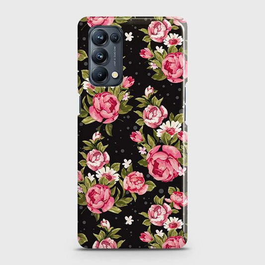 Oppo Reno 5 4G Cover - Trendy Pink Rose Vintage Flowers Printed Hard Case with Life Time Colors Guarantee