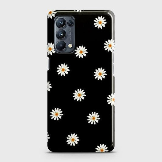 Oppo Reno 5 4G Cover - Matte Finish - White Bloom Flowers with Black Background Printed Hard Case with Life Time Colors Guarantee