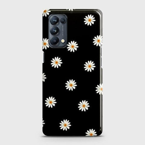 Oppo Reno 5 5G Cover - Matte Finish - White Bloom Flowers with Black Background Printed Hard Case with Life Time Colors Guarantee