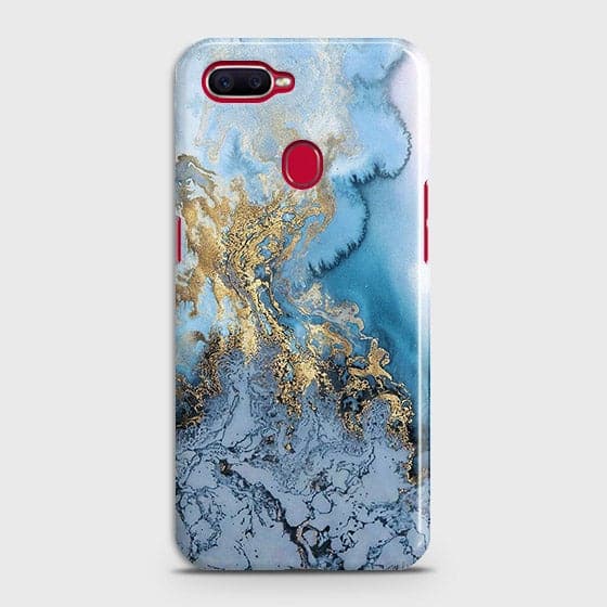 Oppo A7 - Trendy Golden & Blue Ocean Marble Printed Hard Case with Life Time Colors Guarantee  B (38) 1