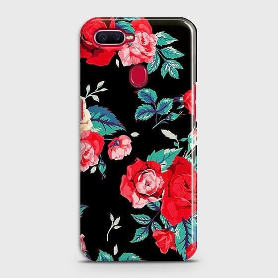 Oppo A12 Cover - Luxury Vintage Red Flowers Printed Hard Case with Life Time Colors Guarantee B74