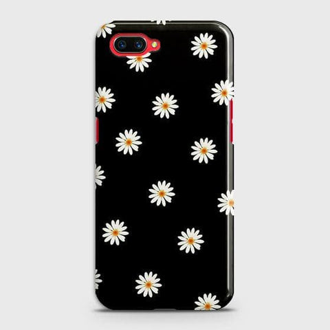 Oppo A12e Cover - Matte Finish - White Bloom Flowers with Black Background Printed Hard Case with Life Time Colors Guarantee