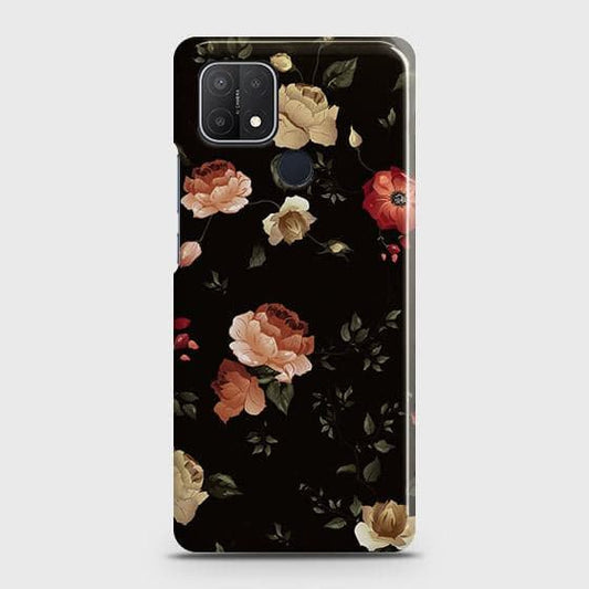 Oppo A15s Cover - Matte Finish - Dark Rose Vintage Flowers Printed Hard Case with Life Time Colors Guarantee