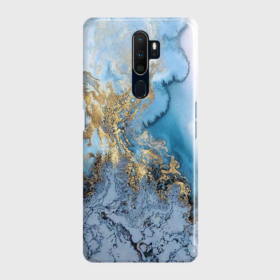 Oppo A5 2020 Cover - Trendy Golden & Blue Ocean Marble Printed Hard Case with Life Time Colors Guarantee