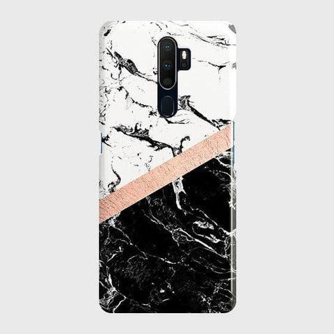 Oppo A5 2020 Cover - Black & White Marble With Chic RoseGold Strip Case with Life Time Colors Guarantee(b39)