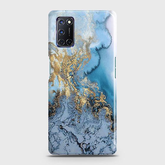 Oppo A72 Cover - Trendy Golden & Blue Ocean Marble Printed Hard Case with Life Time Colors Guarantee