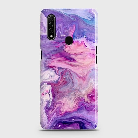 Oppo A8 Cover - Chic Blue Liquid Marble Printed Hard Case with Life Time Colors Guarantee