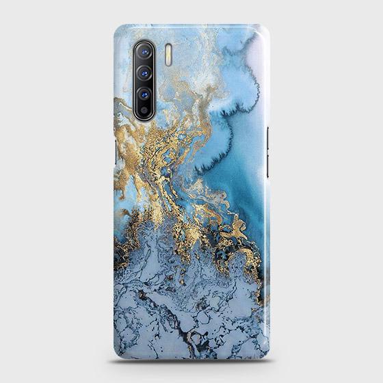 Oppo A91 Cover - Trendy Golden & Blue Ocean Marble Printed Hard Case with Life Time Colors Guarantee