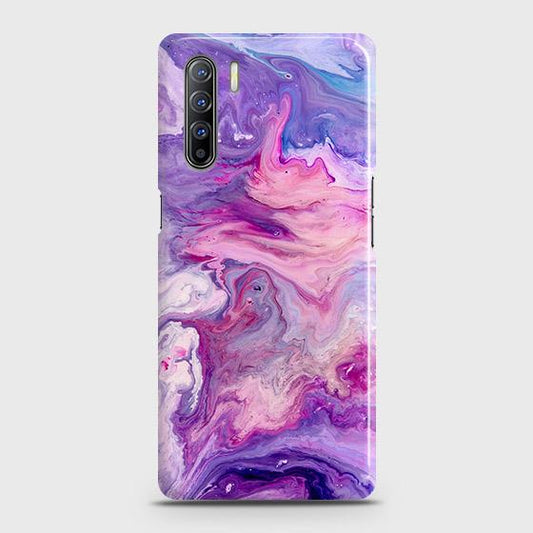 Oppo A91 Cover - Chic Blue Liquid Marble Printed Hard Case with Life Time Colors Guarantee