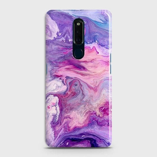 Oppo F11 Cover - Chic Blue Liquid Marble Printed Hard Case with Life Time Colors Guarantee