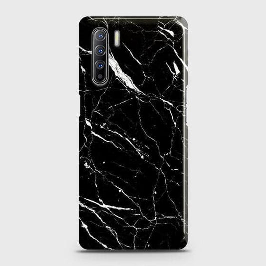 Oppo F15 Cover - Trendy Black Marble Printed Hard Case with Life Time Colors Guarantee